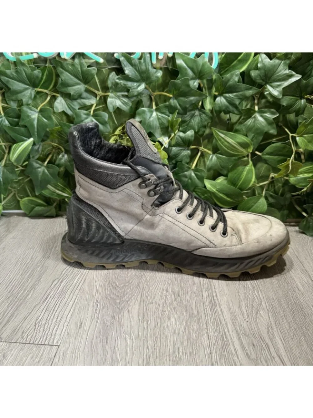 Ecco Exostrike Hydromax Hiking Ankle Boots Mens 12 Gray Leather Yak Lace Up